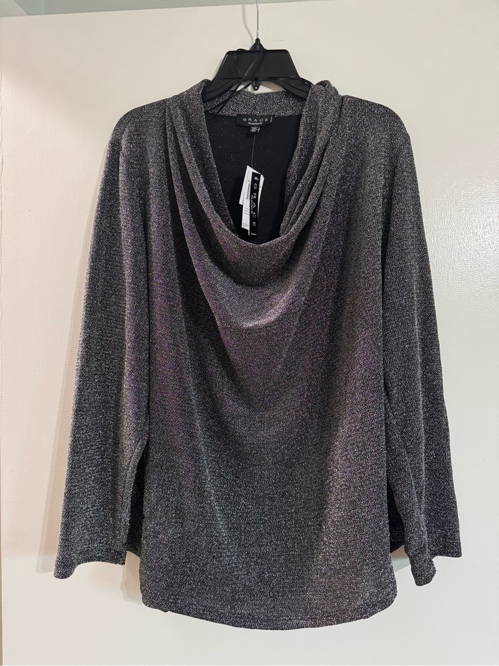 Grace Shimmery black and silver Cowl Neck shirt